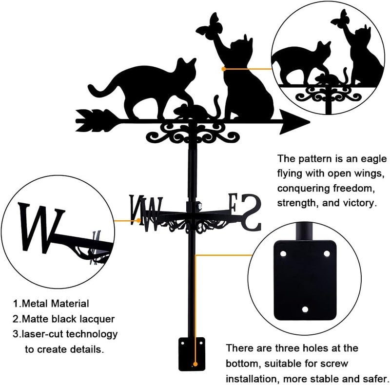 SUPERDANT Cats Weather Vane Cat Butterfly Wind Vanes for Yard Meadow Metal Weathervane Roof Mount for Gardens Outside Black Weathervanes Farmhouse Farm Barn Sheds Patio Decorations Gifts - Image 2