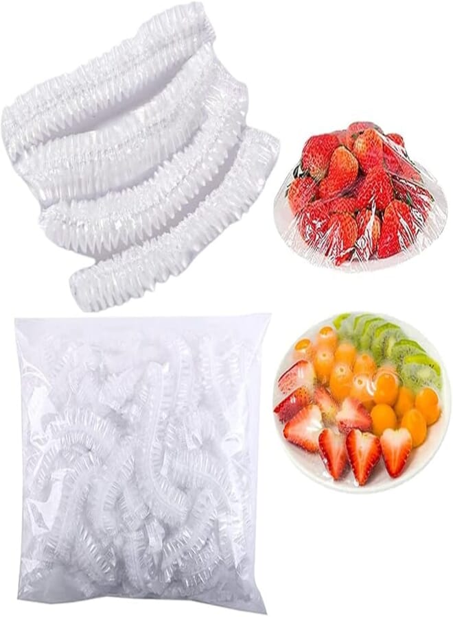 100Pcs Bowl Covers, Elastic Plastic Wrap Food Covers Outdoor Food Covers Food Wrap, Stretchable 360 Food Storage Containers Covers Clear Dish Plate Covers for Kitchen Outdoor Picnic