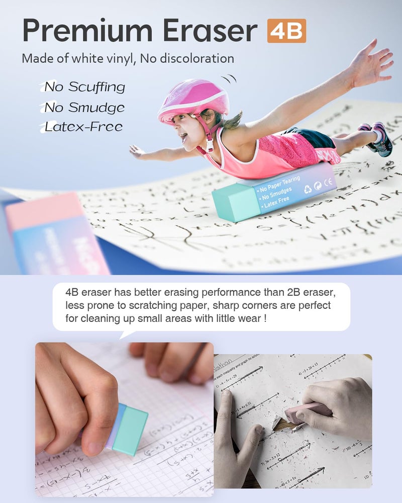 Nicpro 6PCS Pastel Mechanical Pencil Set with Case, Cute Drafting Pencils 0.5mm & 0.7mm with 6 Tubes HB Lead Refills, Erasers, Eraser Refills, Aesthetic School Supplies for Girls Drawing Sketching - Image 4