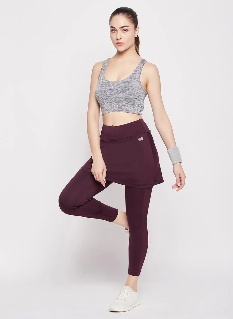 كلوفيا Clovia Snug-Fit High Rise Active Skirt with Attached Tights in Plum Colour