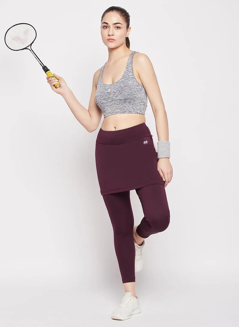 كلوفيا Clovia Snug-Fit High Rise Active Skirt with Attached Tights in Plum Colour