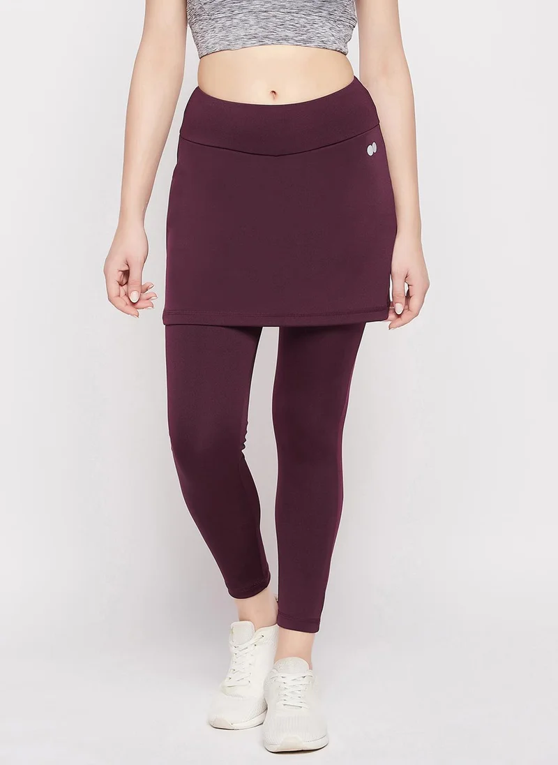Clovia burgundy Clovia Snug-Fit High Rise Active Skirt with Attached Tights in Plum Colour for Women | Best Price UAE