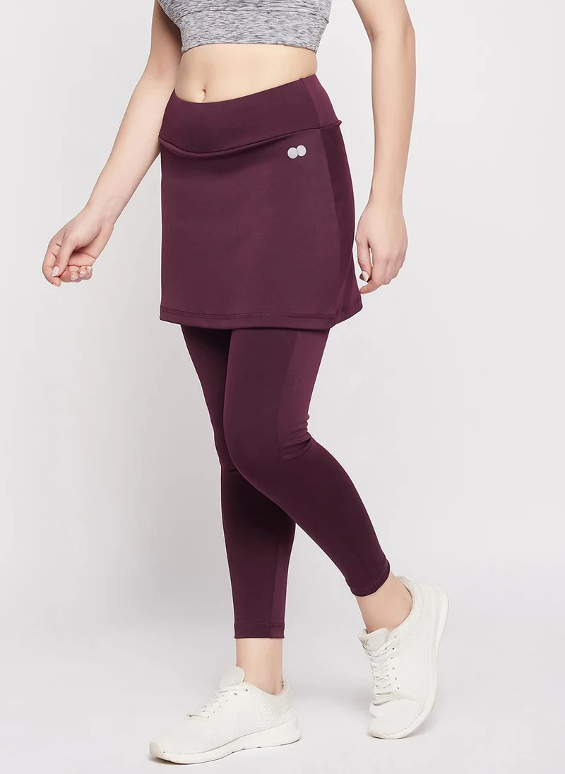 Clovia burgundy Clovia Snug-Fit High Rise Active Skirt with Attached Tights in Plum Colour for Women | Best Price UAE