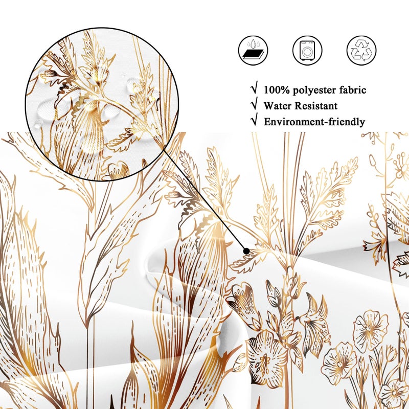 Riyidecor White Gold Floral Wildflower Shower Curtain for Bathroom Decor 60Wx72H Rustic Botanical Herbs Plant Leaves Vintage Nature Farm Art Printed Fabric Polyester Waterproof 12 Pack Plastic Hooks - Image 5