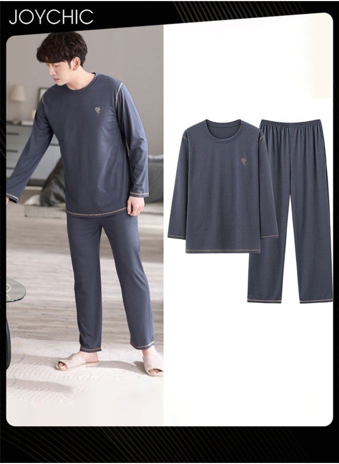 NIBEMINENT - New Style Spring and Autumn Winter Men's Pajamas Modal Skin-friendly Long Sleeve Youth Home Sleepwear Comfortable Breathable Loungewear Dark Grey - Image 1