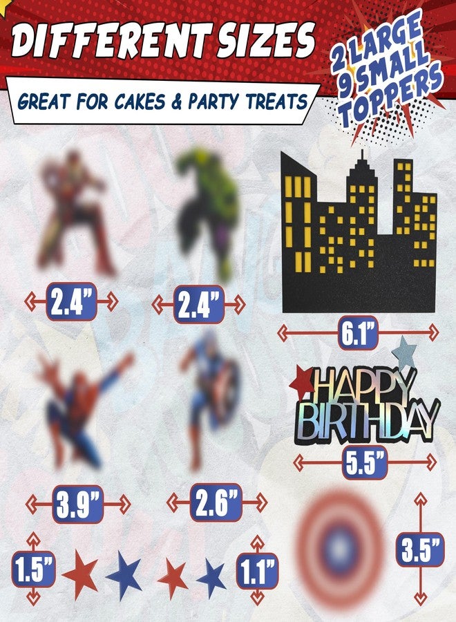 V TOWER Superhero Birthday Decorations - 11Pcs Colorful Superhero Cake Topper with Bold Action Figures, Sturdy Cardboard & Installation Stick, Easy to Use, Super Hero Birthday Decorations for Boys & Girls - Image 3