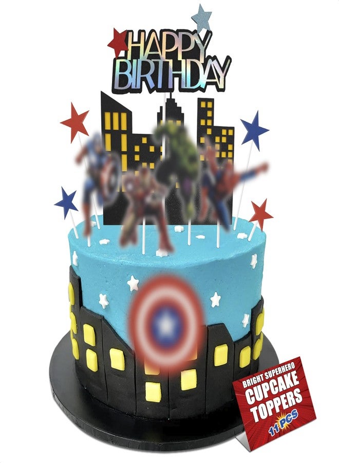 V TOWER Superhero Birthday Decorations - 11Pcs Colorful Superhero Cake Topper with Bold Action Figures, Sturdy Cardboard & Installation Stick, Easy to Use, Super Hero Birthday Decorations for Boys & Girls - Image 2