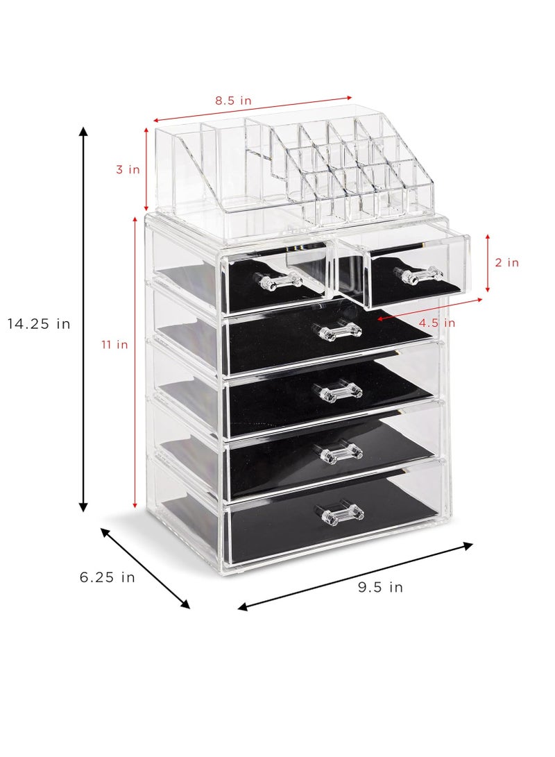 Sorbus Acrylic Makeup Organizer Set, 6-Drawer Vanity & Countertop Cosmetic Storage with Small & Wide Compartments, Clear Makeup Storage for Brushes, Lipsticks, Jewelry â€“ Holiday Gift for Women & Teens - Image 2