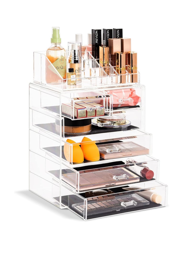 Sorbus Acrylic Makeup Organizer Set, 6-Drawer Vanity & Countertop Cosmetic Storage with Small & Wide Compartments, Clear Makeup Storage for Brushes, Lipsticks, Jewelry â€“ Holiday Gift for Women & Teens - Image 1