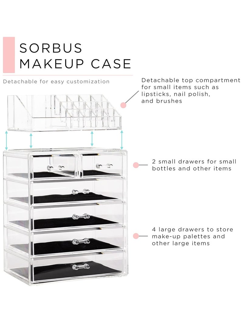 Sorbus Acrylic Makeup Organizer Set, 6-Drawer Vanity & Countertop Cosmetic Storage with Small & Wide Compartments, Clear Makeup Storage for Brushes, Lipsticks, Jewelry â€“ Holiday Gift for Women & Teens - Image 4