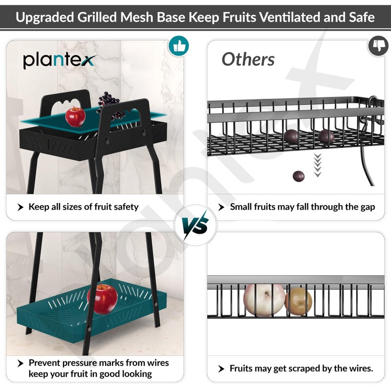 plantex رف بلاستيك GI-Steel ذو طبقتين/رف متعدد الاستخدامات/رف تخزين للمطبخ/سلة فواكه وخضروات للمطبخ - عبوة من 1، (أسود) - Image 4