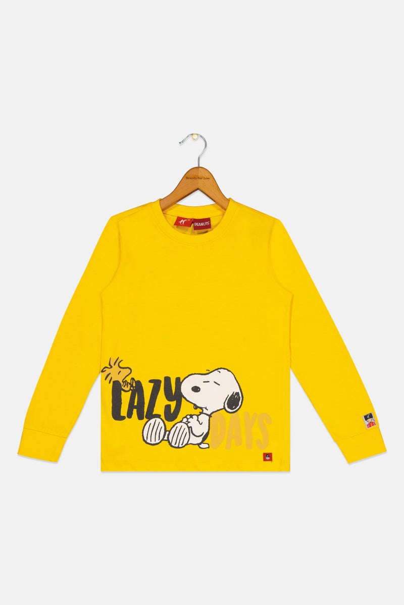 Hamleys x Peanuts Kids Boy Crew Neck Graphic Print Long Sleeve T-Shirt, Yellow - Image 2