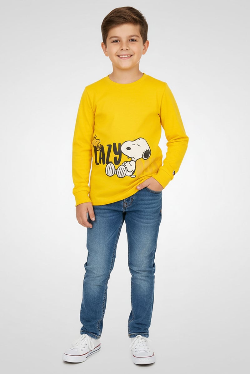 Hamleys x Peanuts Kids Boy Crew Neck Graphic Print Long Sleeve T-Shirt, Yellow - Image 1