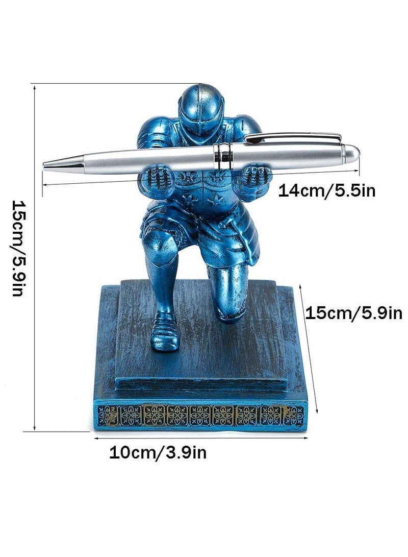 SYOSI Executive Knight Pen Holder  Personalized decoration Desk Accessory Stationery organizer, creative Pen Stand Decorative Gift for Office Blue - Image 2