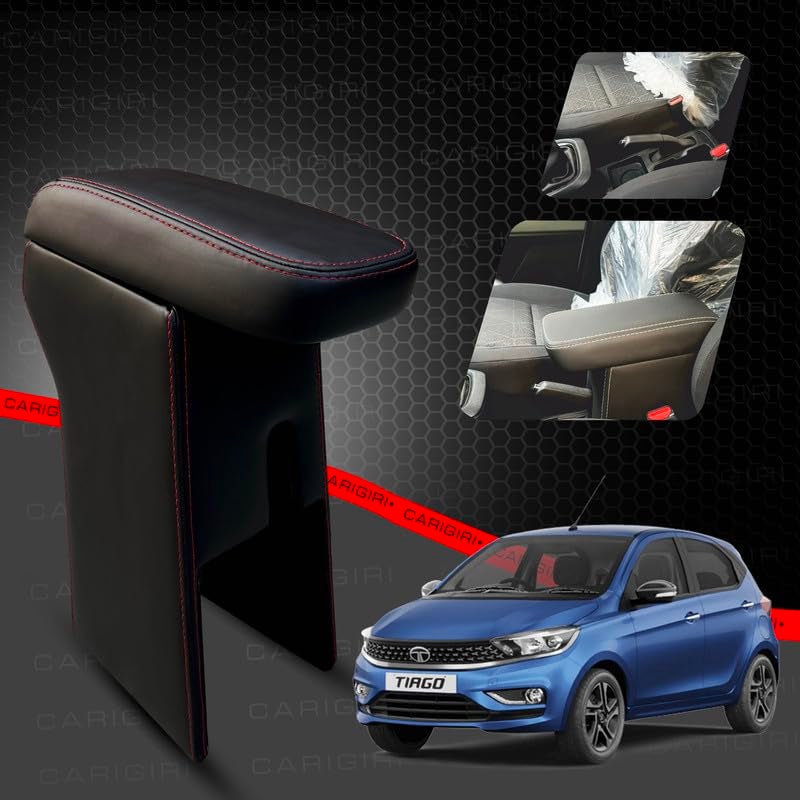 Carigiri Premium Finish Car Armrest with Storage Box And High Density Moulded Foam For Tata Tiago (Black With Red Double Stitching,Nappa Leatherette) - Image 2