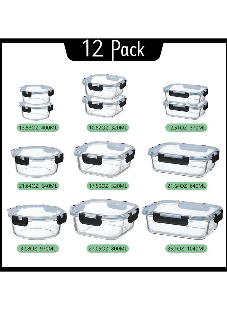 Anmi 12 Pack Glass Food Storage Containers with Lids, Bento Box Lunch Containers, Food Prep Lunch Box Microwave, Freezer and Dishwasher - Image 2