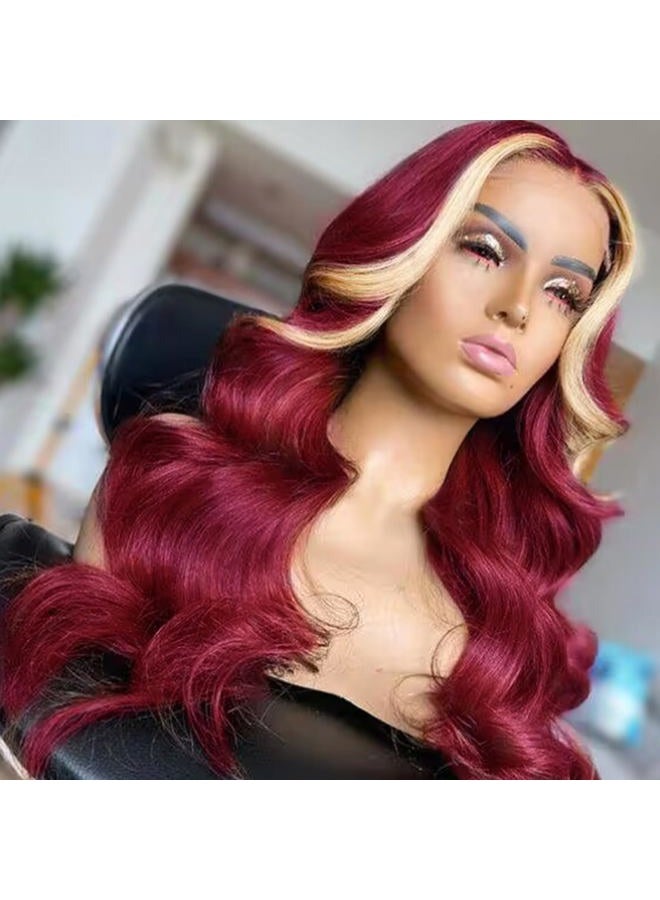 TATALING Skunk Stripe Burgundy with 613B Colored Wig 200% Density 13x6 HD Lace Frontal Glueless Pre Plucked Wigs with Baby Hair Wine Red with Blonde Highlight Body Wave with Baby Hair for Black Women - Image 2