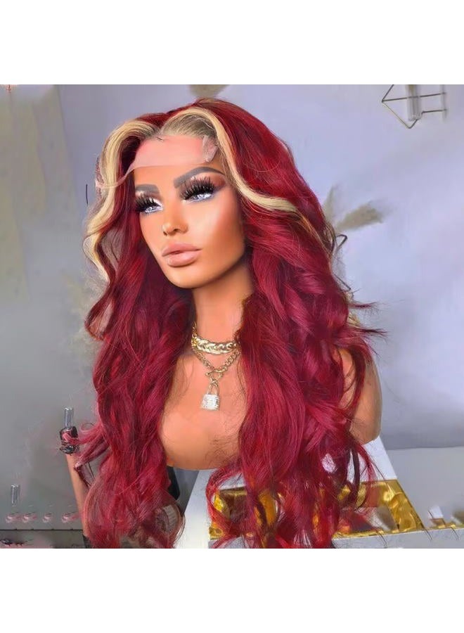 TATALING Skunk Stripe Burgundy with 613B Colored Wig 200% Density 13x6 HD Lace Frontal Glueless Pre Plucked Wigs with Baby Hair Wine Red with Blonde Highlight Body Wave with Baby Hair for Black Women - Image 1