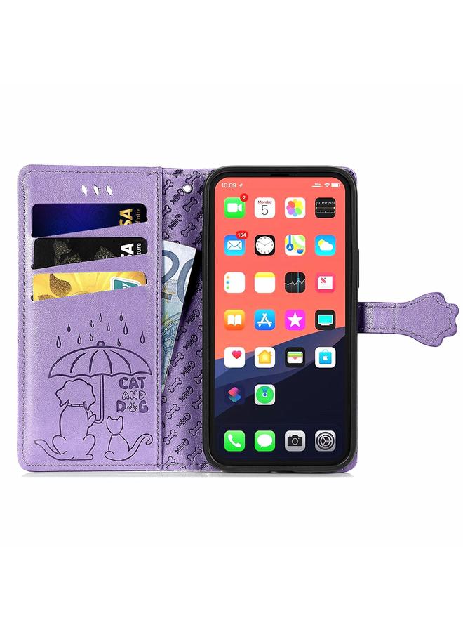 زبون جراب لهاتف iPhone 13، جراب جلدي أفقي منقوش عليه قطة وكلب لطيف مع حامل وفتحات للبطاقات ومحفظة وحبل لهاتف iPhone 13 - Image 3