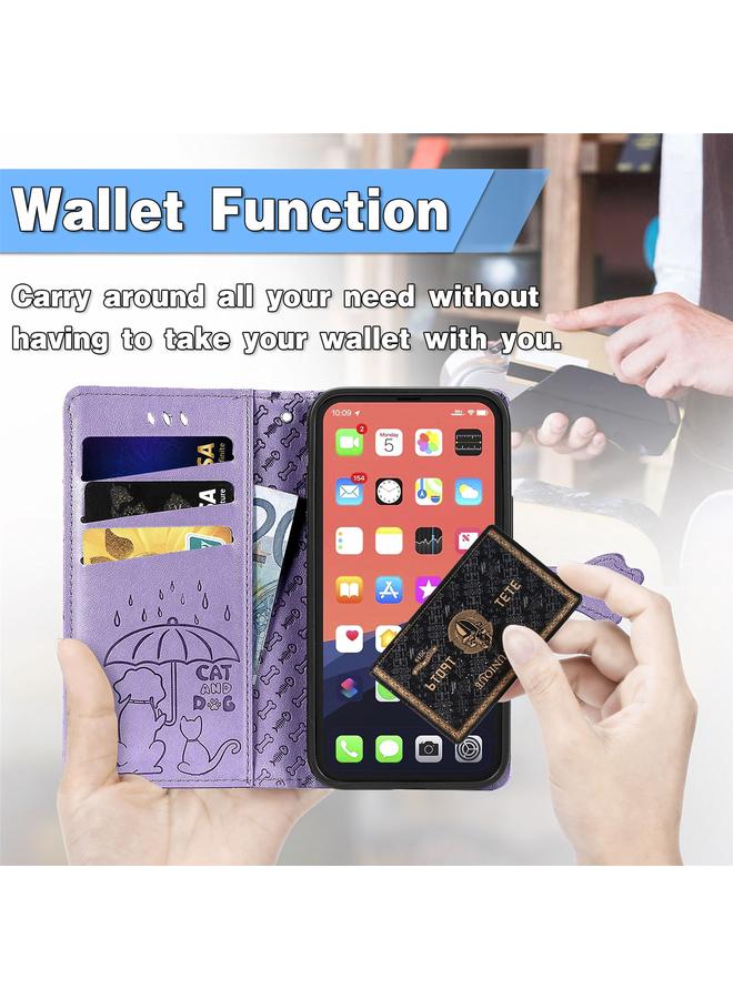 زبون جراب لهاتف iPhone 13، جراب جلدي أفقي منقوش عليه قطة وكلب لطيف مع حامل وفتحات للبطاقات ومحفظة وحبل لهاتف iPhone 13 - Image 5
