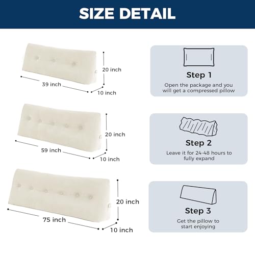 IASEAHK Headboard Pillow Queen Triangle Pillows for Headboard Head Board Backrest Wedge Pillow for Reading Sitting Working Daybed Pillows with Removable Cover for Bed Dorm Sofa Beige - Image 3