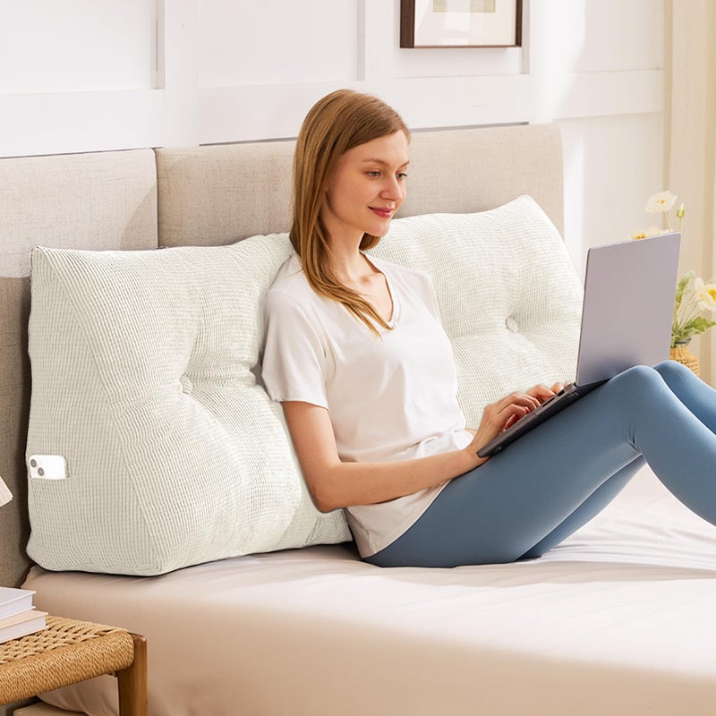 IASEAHK Headboard Pillow Queen Triangle Pillows for Headboard Head Board Backrest Wedge Pillow for Reading Sitting Working Daybed Pillows with Removable Cover for Bed Dorm Sofa Beige - Image 2