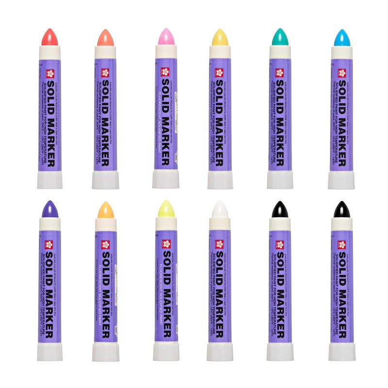 SAKURA SOLID MARKER SAKURA Solid Paint Markers 12 Assorted Permanent Marker Paint Pens 2 Black 7 Assorted Colors 3 Fluorescent Pens For Window Wood Glass 12 Pack - Image 2