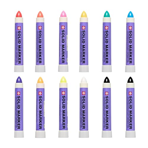 SAKURA SOLID MARKER SAKURA Solid Paint Markers 12 Assorted Permanent Marker Paint Pens 2 Black 7 Assorted Colors 3 Fluorescent Pens For Window Wood Glass 12 Pack - Image 1