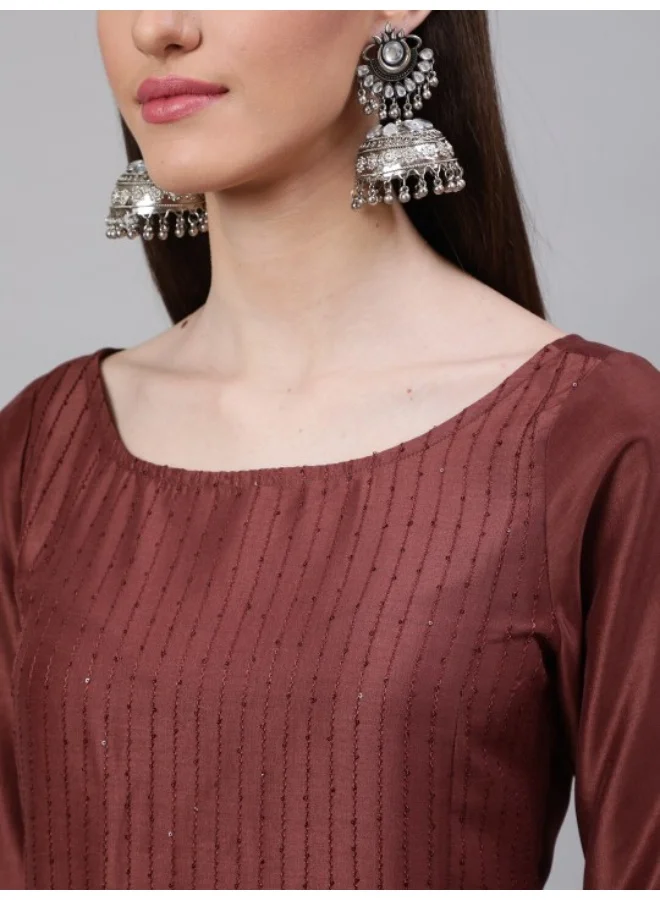 AKS Brown Sequin Kurta Palazzo With Gota Work Dupatta