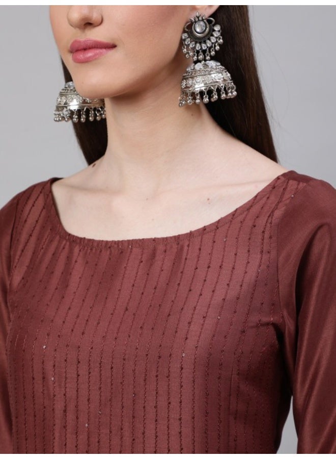 AKS Brown Sequin Kurta Palazzo With Gota Work Dupatta - Image 2