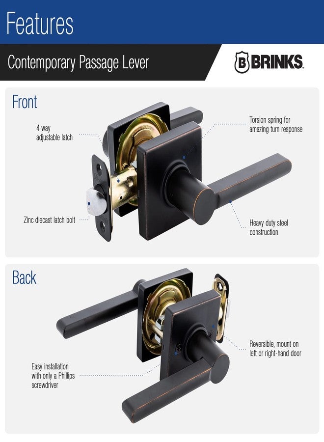 BRINKS - Contemporary Non-Locking Interior Door Lever, Tuscan Bronze - Designed for Sleek and Modern Homes and Blends Seamlessly with Interior Décor (E2427-150) - Image 4