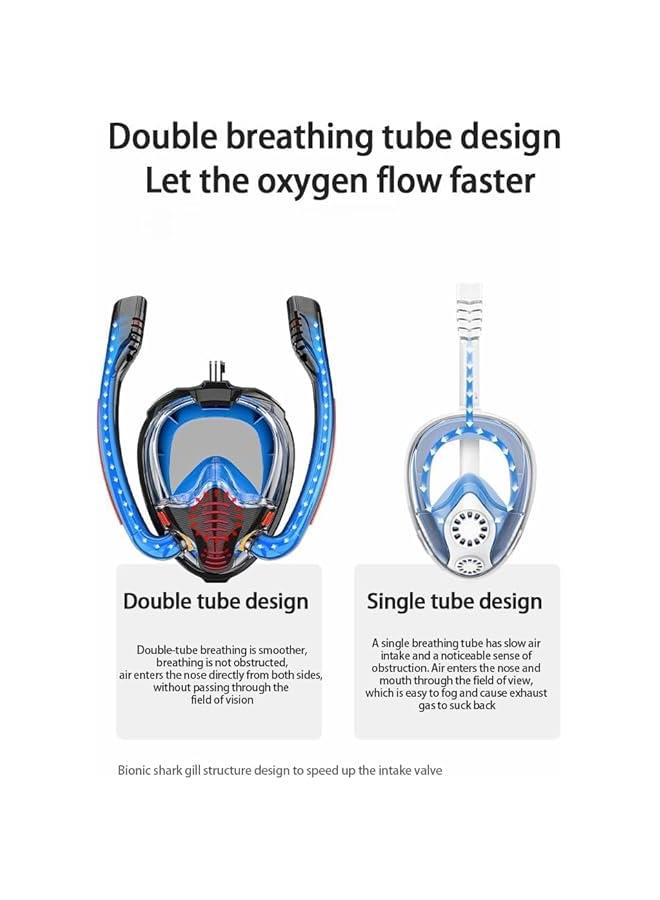 HOOKOR Full Face Snorkel Mask for Adults, Diving and Snorkeling Universal Fit Double Tube Breath Separation Camera Stand Anti-fog Mirror Independent Exhaust Valve - Image 3