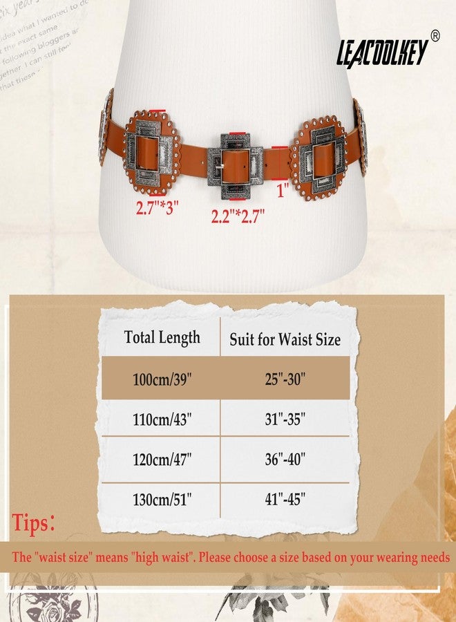 LEACOOLKEY Women Western Leather Belt Boho Cross Conch Waist Belt for Dress Jeans - Image 5