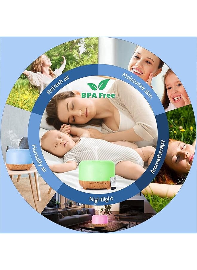 erorex - Upgraded Essential Oil Diffuser 500Ml Ultrasonic Aromatherapy Air Vaporizer With 7 Color Lights And 4 Timer Fragrant Oil Cool Mist Humidifier With Auto Shut Off Function For Home Office - Image 1