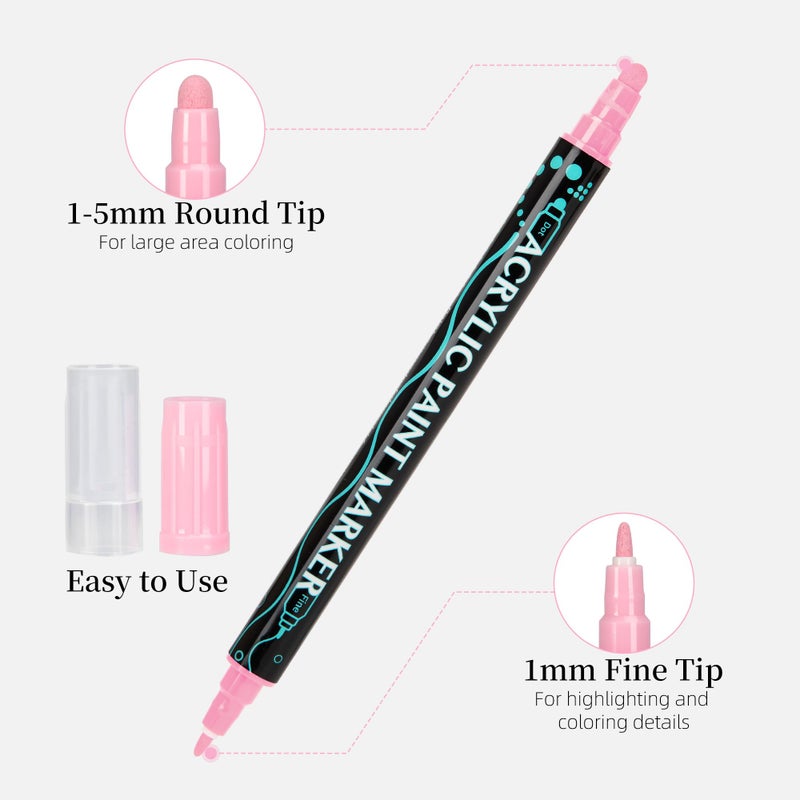 SMOOTHERPRO أقلام الطلاء الأكريليكي SMOOTHERPRO، 24 لون، أقلام طلاء أكريليكي ذات طرفين للخشب، القماش، الحجر، اليقطين، رسم الصخور، الزجاج، البلاستيك، السيراميك، مستلزمات فنون الحرف اليدوية - Image 3