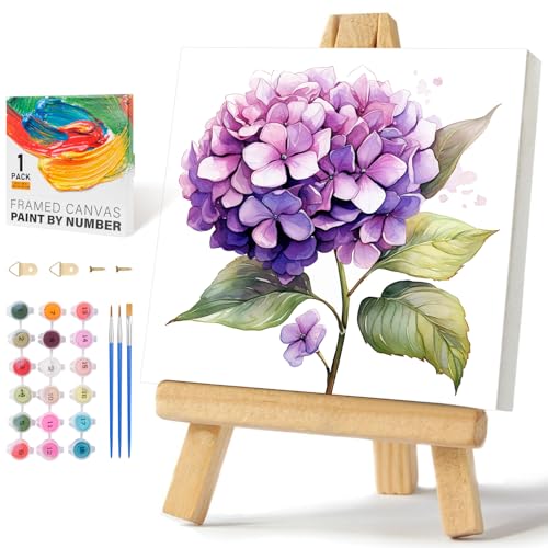 Offito Framed Paint by Numbers Kit for Adults Beginners Kids Ages 812 Flowers Acrylic Easy Paint by Number with Frame Watercolor Paint by Number Kits on Canvas Framed 10 10 Inch without Easel - Image 1
