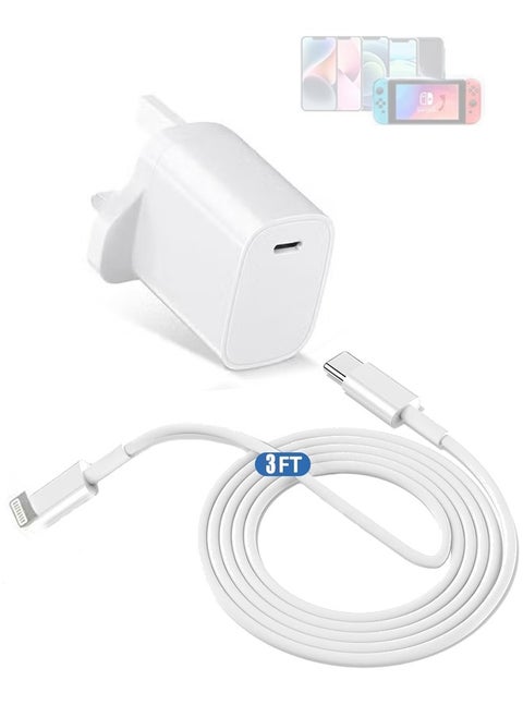 iPhone 20W Fast Charger | USB C Wall Fast Charger with 3FT/1m USB C to Lightning Cable Compatible with iPhone 16/16 Pro/16 Pro Max/15/14/SE2020/11/XR/XS Max/X/iPad