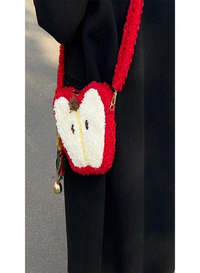 TYATVS Womens Fuzzy Apple Crossbody Purse Kawaii Small Shoulder Bag Funky Fruit Purse Y2k Whimsy Twee Accessories (red) - Image 4