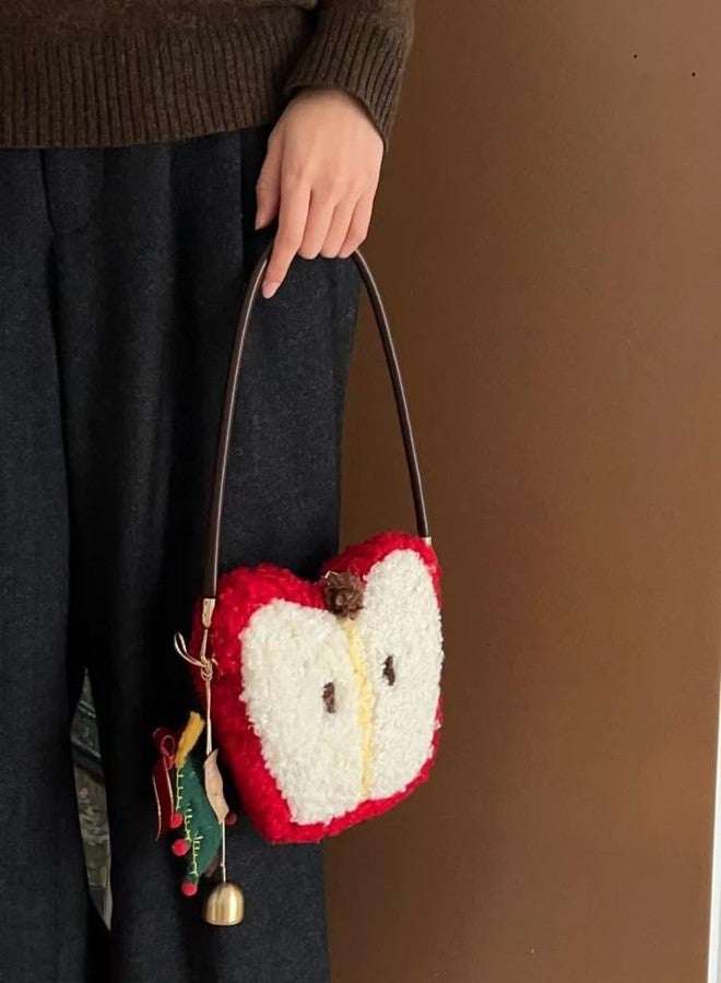 TYATVS Womens Fuzzy Apple Crossbody Purse Kawaii Small Shoulder Bag Funky Fruit Purse Y2k Whimsy Twee Accessories (red) - Image 2