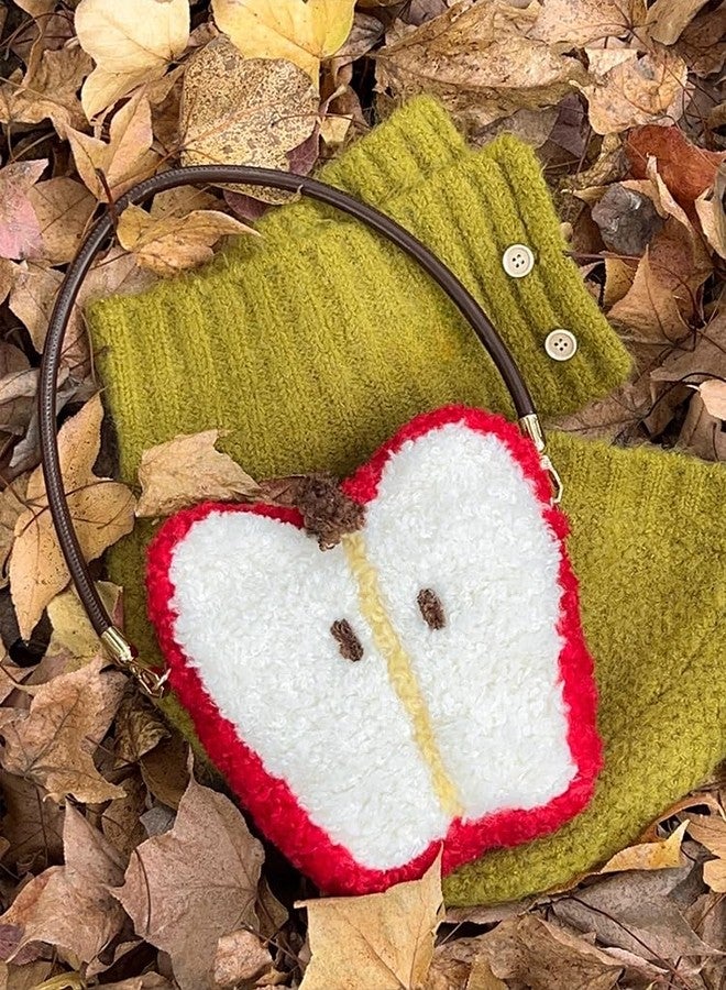 TYATVS Womens Fuzzy Apple Crossbody Purse Kawaii Small Shoulder Bag Funky Fruit Purse Y2k Whimsy Twee Accessories (red) - Image 3