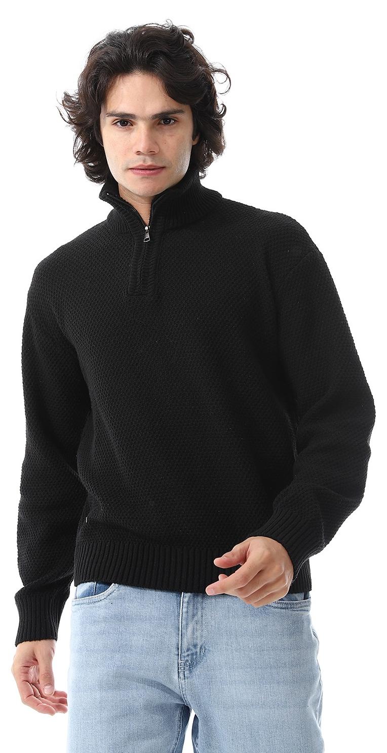 Andora Half-Zipper Long Sleeves Knitted Sweater_Black - Image 1