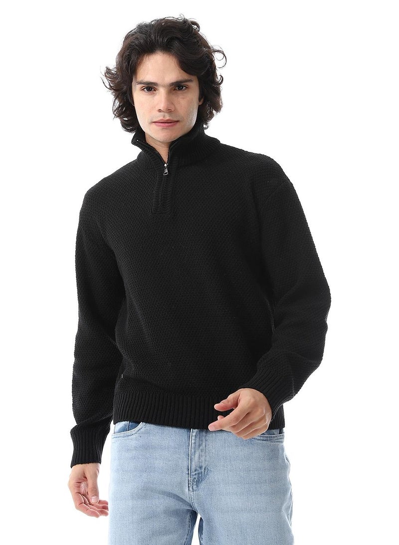 Andora سويت شيرت محبوك بأكمام طويلة بسحاب نصفى - أسود - Image 1