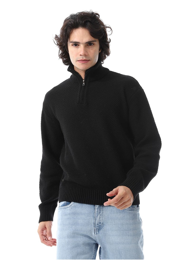 Andora Half-Zipper Long Sleeves Knitted Sweater_Black  - Image 1