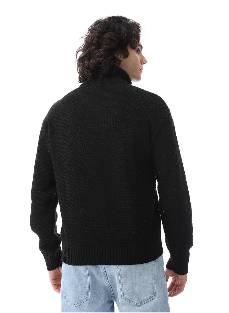 Andora Half-Zipper Long Sleeves Knitted Sweater_Black  - Image 3