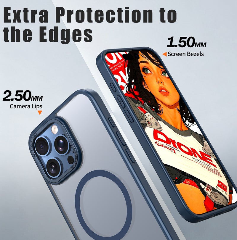 for iPhone 16 Pro Max Case Compatible with MagSafe,Magnetic Phone Case for iPhone 16 Pro Max,Skin-Friendly Hybrid TPU Hard Back Matte Cover,N52 Built-in Magnets,Metal Camera Frame Shockproof Case Navy Blue - Image 4