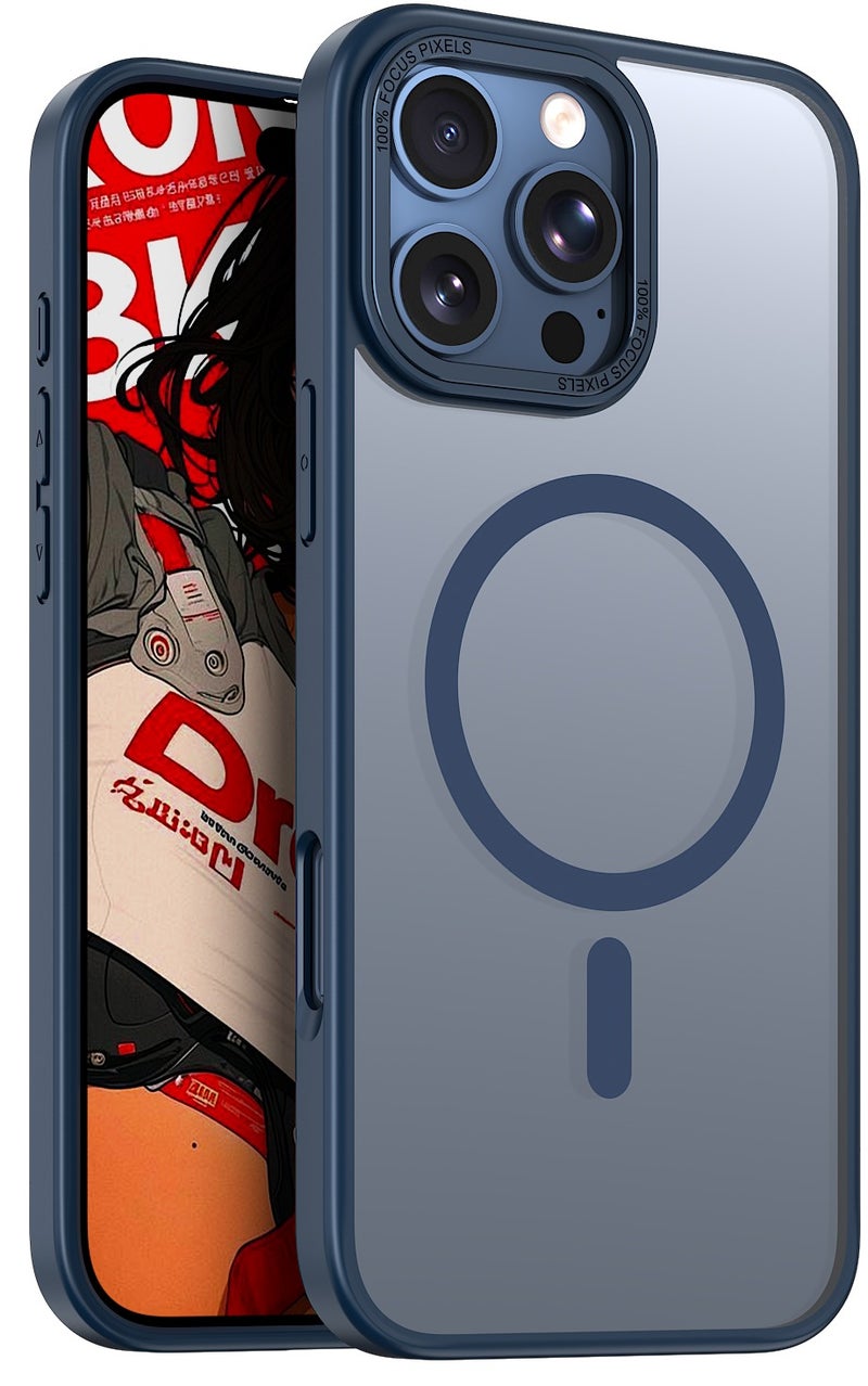 for iPhone 16 Pro Max Case Compatible with MagSafe,Magnetic Phone Case for iPhone 16 Pro Max,Skin-Friendly Hybrid TPU Hard Back Matte Cover,N52 Built-in Magnets,Metal Camera Frame Shockproof Case Navy Blue - Image 1