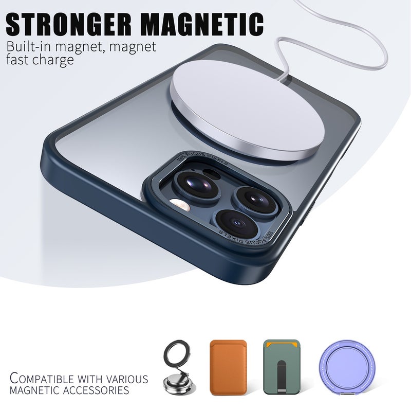 for iPhone 16 Pro Max Case Compatible with MagSafe,Magnetic Phone Case for iPhone 16 Pro Max,Skin-Friendly Hybrid TPU Hard Back Matte Cover,N52 Built-in Magnets,Metal Camera Frame Shockproof Case Navy Blue - Image 2