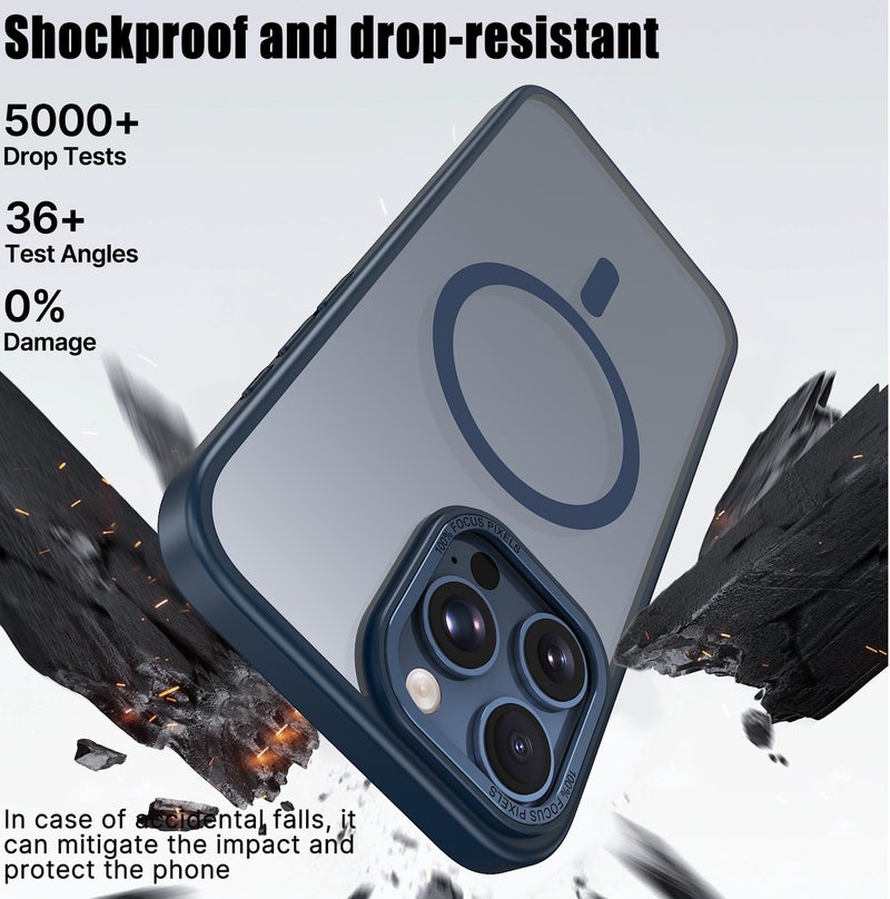 for iPhone 16 Pro Max Case Compatible with MagSafe,Magnetic Phone Case for iPhone 16 Pro Max,Skin-Friendly Hybrid TPU Hard Back Matte Cover,N52 Built-in Magnets,Metal Camera Frame Shockproof Case Navy Blue - Image 3