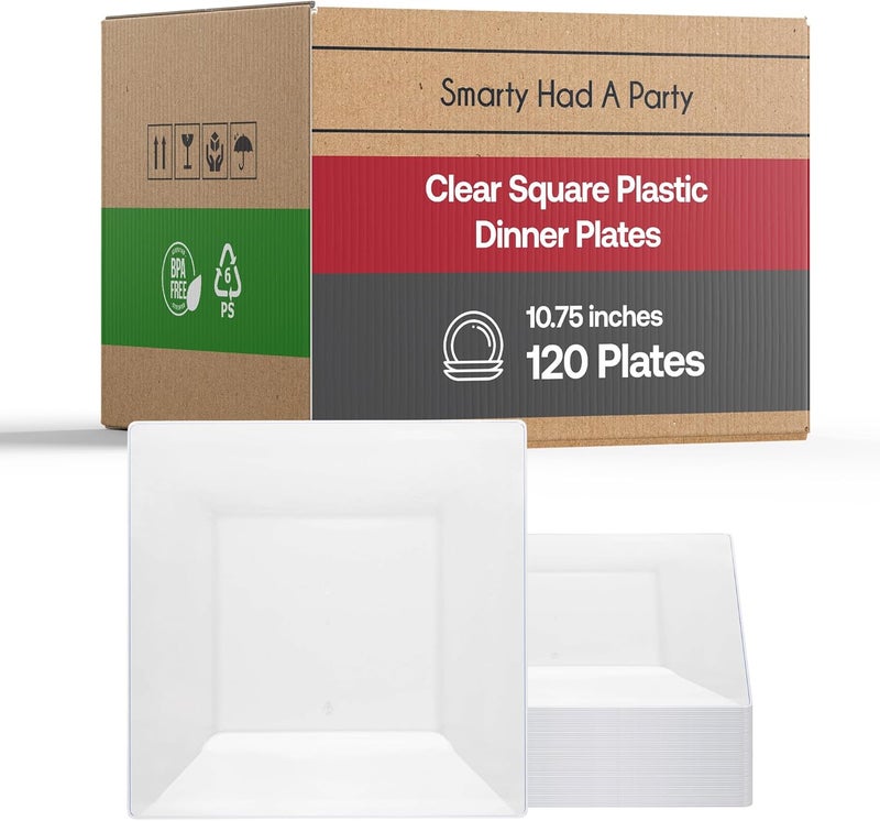 Smarty Had A Party Kaya Collection  Clear Square 1075 Dinner Plates  Fancy Disposable  Deluxe Quality  Hard Plastic  For Partys And Weddings 120 Count - Image 1