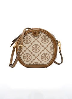Round cake bag crossbody bag with adjustable shoulder strap brown